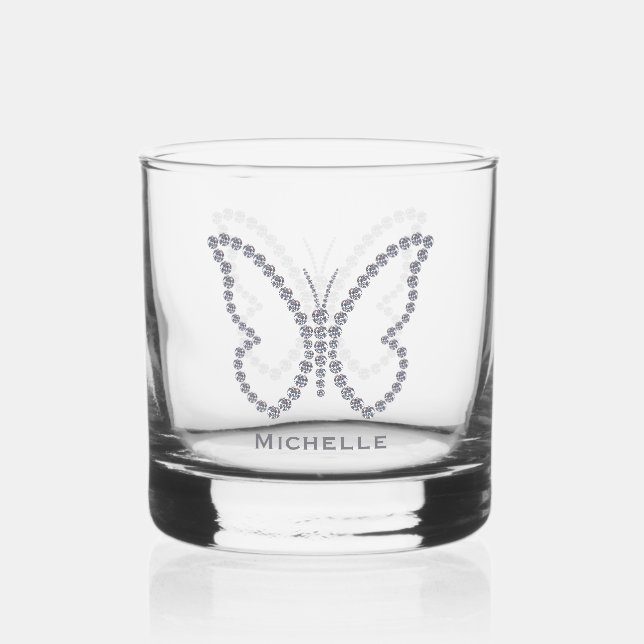 Verre À Whisky Diamond Elegant Papillon Art Personnalisé (Recto)
