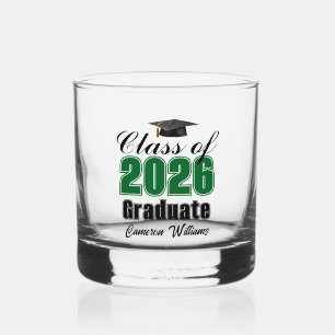 Verre À Whisky Diplômé de la promotion 2026 personnalisé en vert