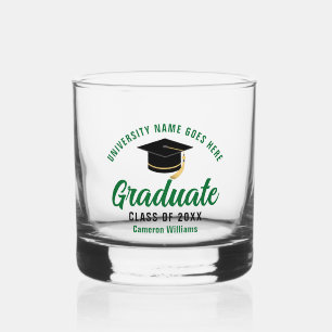 Verre À Whisky Diplômé Vert de Remise de Diplôme Universitaire Pe