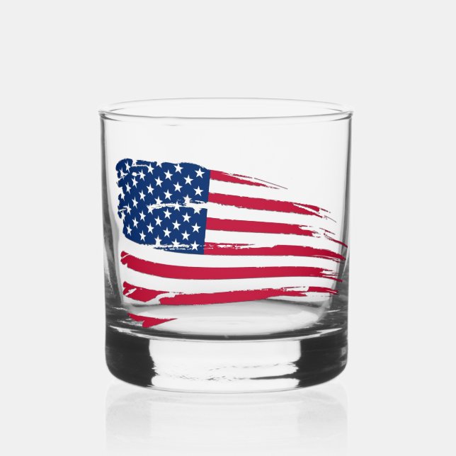 Verre À Whisky Drapeau américain en lambeaux (Recto)
