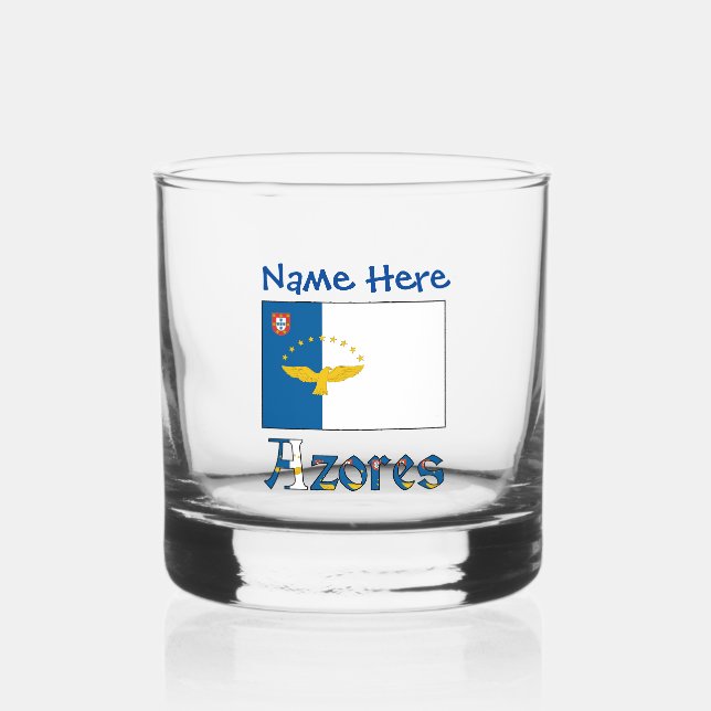 Verre À Whisky Drapeau Azores Azoréen Bleu Personnalisation  (Recto)