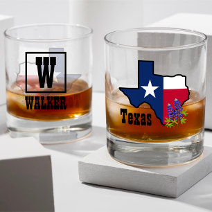 Verre À Whisky Drapeau texan et bleu fleur avec nom personnalisé