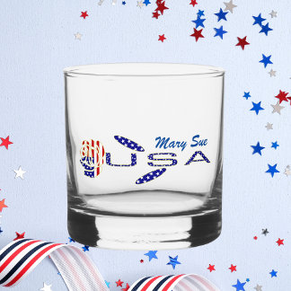 Verre À Whisky Drapeau USA Rose sur le côté Bleu Personnalisé