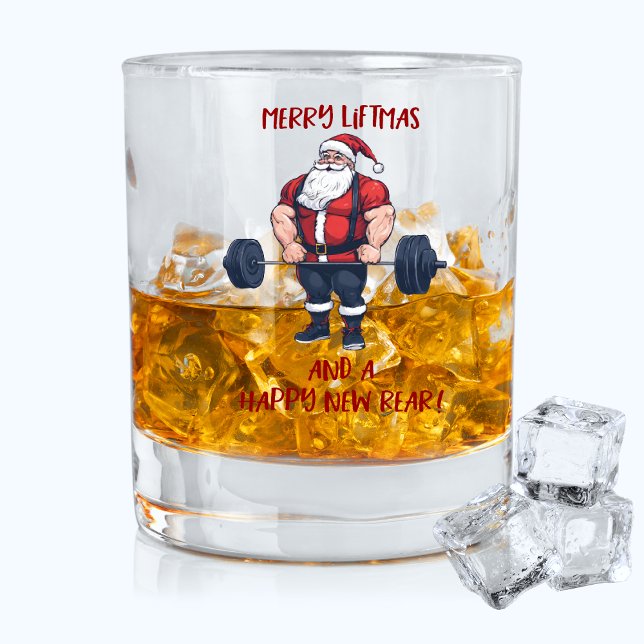 Verre À Whisky Drôle Fitness Vie Noël Barbell Père Noël Pun (Merry Liftmas Funny Christmas Santa Gym Barbell Workout Whiskey Glass)