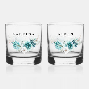 Verre À Whisky Dusty Emerald Green Blanc Floral Mariage