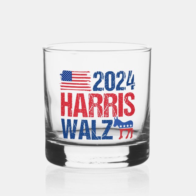 Verre À Whisky Élection démocrate d'âne de Harris Walz 2024 (Recto)