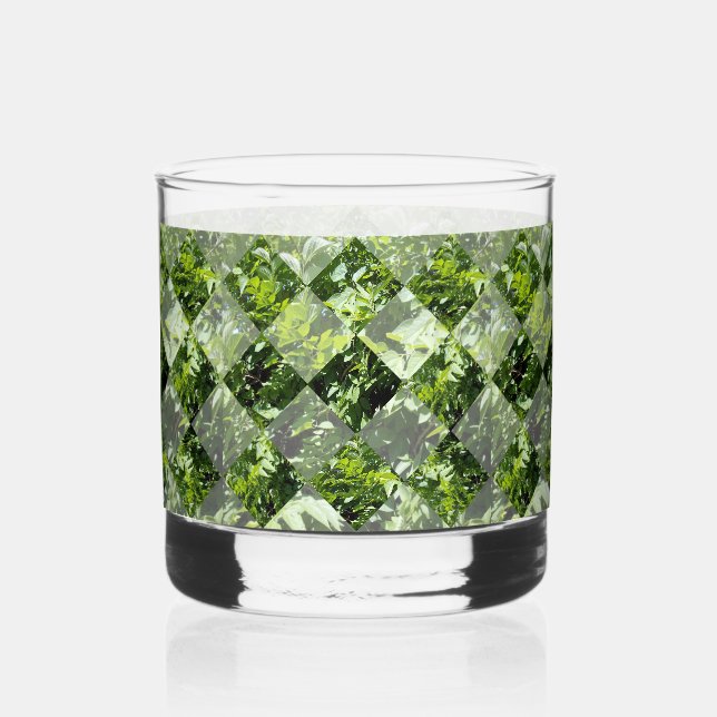 Verre À Whisky Élégance d'émeraude : Feuilles verts en coupe diam (Recto)