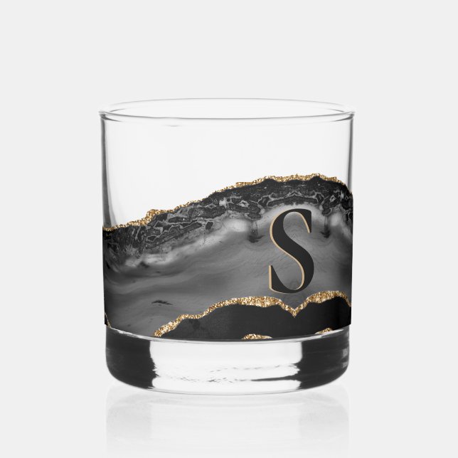 Verre À Whisky Élégant Black Agate Geode Gold Parties scintillant (Gauche)