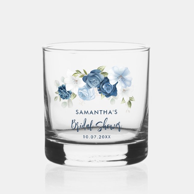 Verre À Whisky Élégant bleu poussiéreux floral script baptême de  (Recto)