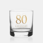 Verre À Whisky Elégant Gold 80th & Legendary Birthday<br><div class="desc">Elégant Gold 80th & Legendary Birthday Whiskey Glass. Célébrez un jalon vraiment légendaire avec cet élégant verre de fête du 80e anniversaire. Ce design est parfait pour honorer un être cher lors de sa journée spéciale. La disposition intemporelle et la finition faux métallique lui confèrent un look haut de gamme...</div>