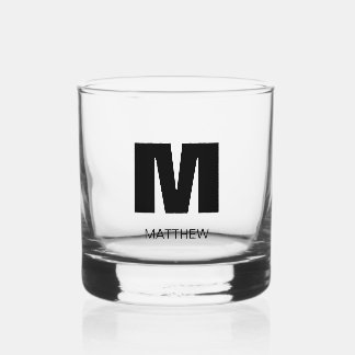 Verre À Whisky Élégant Monogramme moderne Nom Groomsmen noir