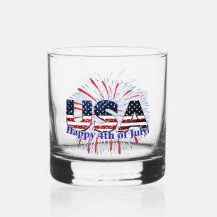 Verre À Whisky Etats-Unis drapeau texte parties scintillant feux 