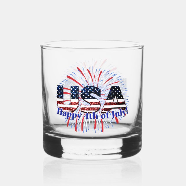 Verre À Whisky Etats-Unis drapeau texte parties scintillant feux  (Recto)