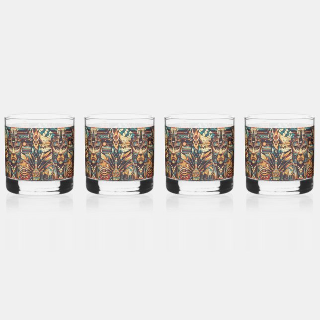 Verre À Whisky Ethereal Blue "Mesoamerican Motif" 12oz Rocks Glas (Recto)