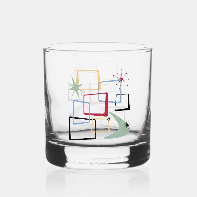 Verre À Whisky Étoiles Carrés atomiques des années 1950 Boomerang (Recto)
