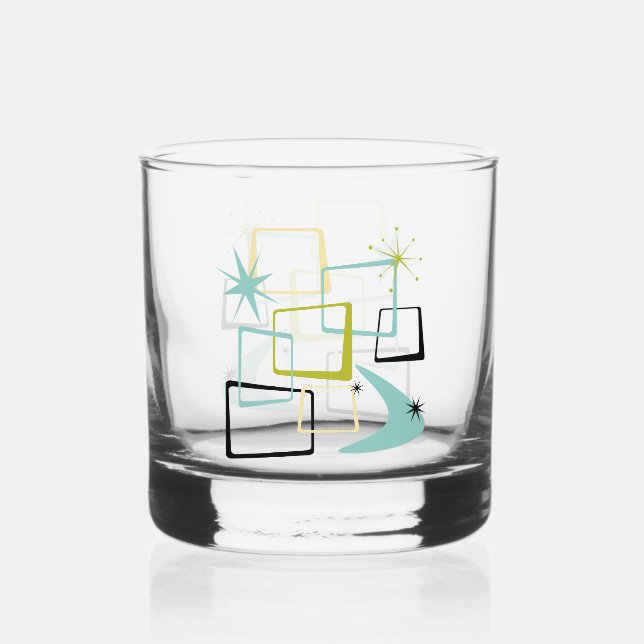Verre À Whisky Étoiles de Carrés atomiques des années 1950 Boomer (Recto)