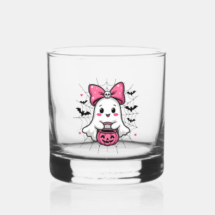 Verre À Whisky Fantôme éffrayant avec Pink Bow Sensibilisation au