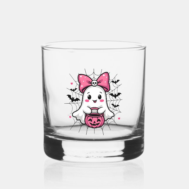 Verre À Whisky Fantôme éffrayant avec Pink Bow Sensibilisation au (Verso)