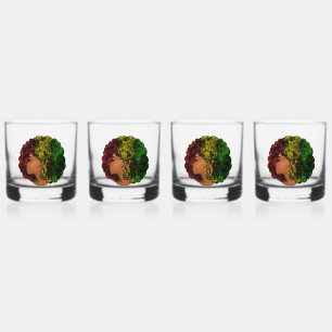 Verre À Whisky Femme noire rasta afro rouge jaune vert
