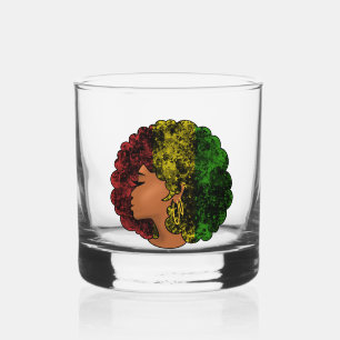 Verre À Whisky Femme noire rasta afro rouge jaune vert