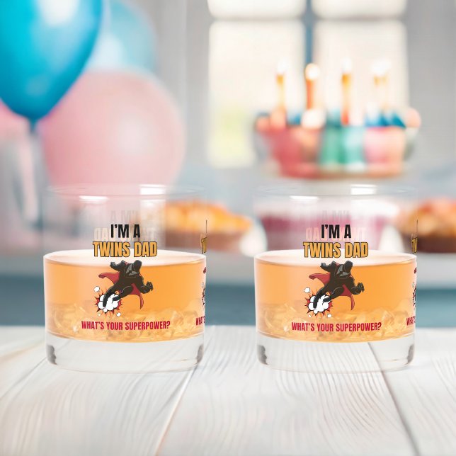 Verre À Whisky Fête des pères Superhero Papa Twins personnalisabl (Insitu (Baby Shower))