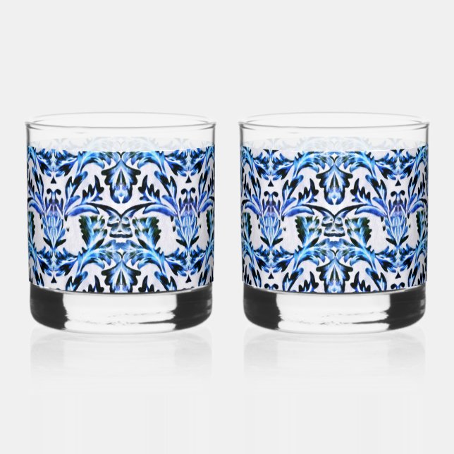 Verre À Whisky Feuille défilée bleue (Recto)