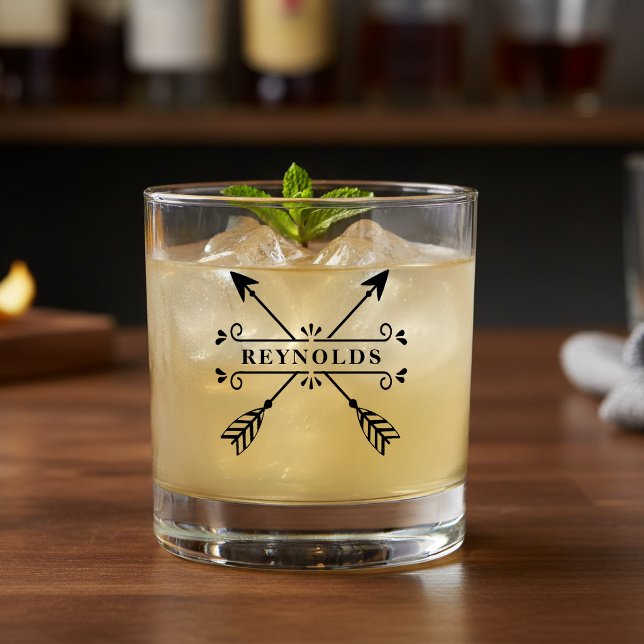 Verre À Whisky Flèches croisées rustiques avec nom ID615 (Créateur téléchargé)