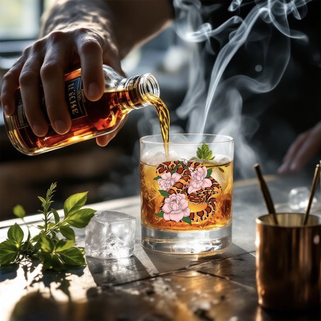 Verre À Whisky Fleurs roses du serpent de maïs vert (Créateur téléchargé)