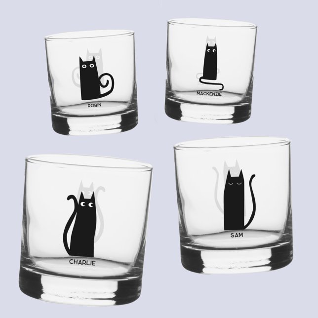 Verre À Whisky Fun Chat Personnalisé Unique (Fun personalized name black cat glasses)