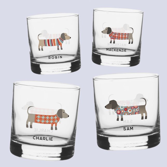 Verre À Whisky Fun Dachshund Wiener Sausage Chien Nom Personnalis (Fun Dachshund Wiener Sausage Dog personalized name glasses)