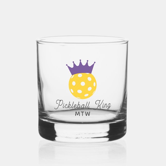 Verre À Whisky Funny Pickleball King Monogramme personnalisé (Recto)