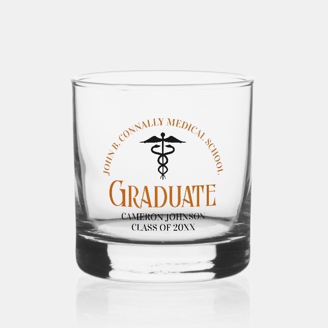 Verre À Whisky Gardien des diplômes Médicales Orange personnalisé (Recto)