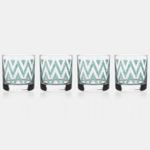 Verre À Whisky Glitzy Green Chevron Stripes Noël