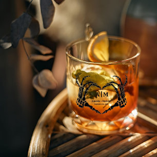 Verre À Whisky Gothic Halloween Skull Hand Heart Black Wedding