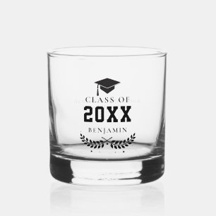 Verre À Whisky Graduation noire Cap Laurel Cadeau Grad personnali