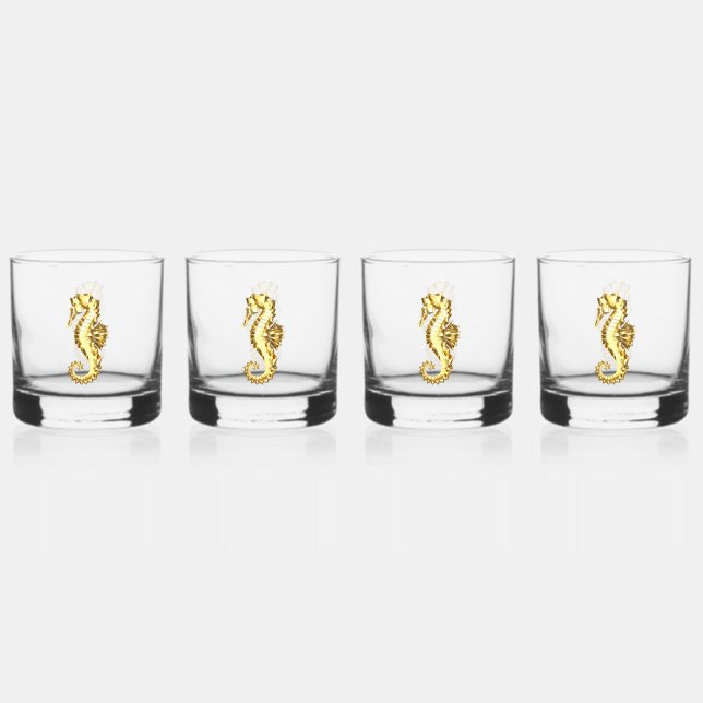 Verre À Whisky Hippocampe Polygonal Or (Recto)