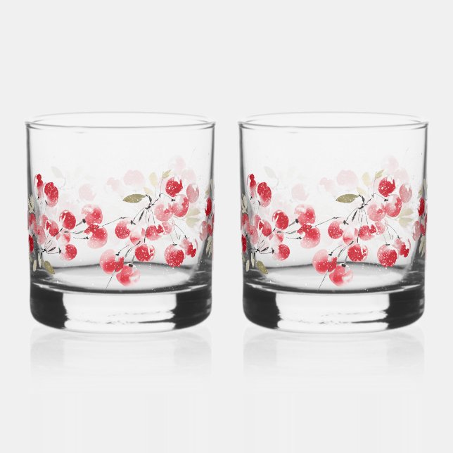 Verre À Whisky Holiday Red Berry Watercolor | Christmas Drinkware (Recto)