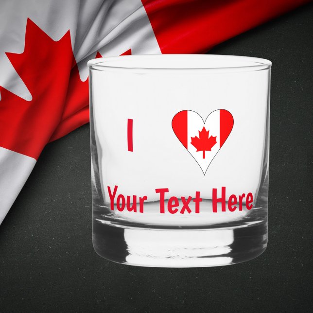 Verre À Whisky I (Coeur du drapeau canadien) Votre texte rouge (Créateur téléchargé)
