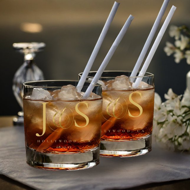 Verre À Whisky Initiales de mariage simples et élégantes Gold ID1 (Créateur téléchargé)