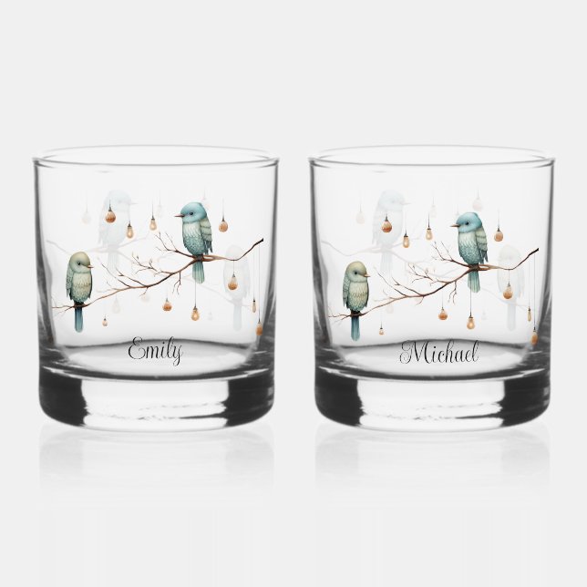 Verre À Whisky Inséparables rustiques de bois Mariage romantique (Recto)