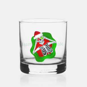 Verre À Whisky Joyeux Squelette de Noël en Red Green Splatter