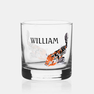 Verre À Whisky Koi Fish Illustration en Orange Personnalisé