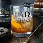 Verre À Whisky légende du mythe papa Man<br><div class="desc">Découvrez un cadeau de fête des pères significatif avec une touche de classe. Notre verre de whisky personnalisé, gravé avec le texte "Papa, l'homme, le mythe, la légende" et accompagné d'un coeur rouge et des noms de vos enfants, est la façon parfaite d'honorer le super-héros dans votre vie. Portez un...</div>