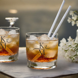 Verre À Whisky Love Calligraphy Initiales Coeur Noir B&W ID940