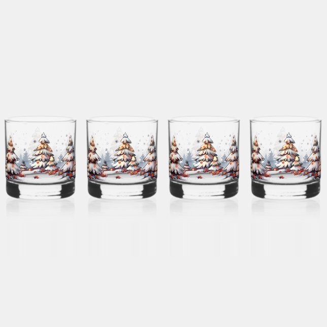 Verre À Whisky Lunettes Festive Arbre de Vacances Ensemble de 4 (Recto)