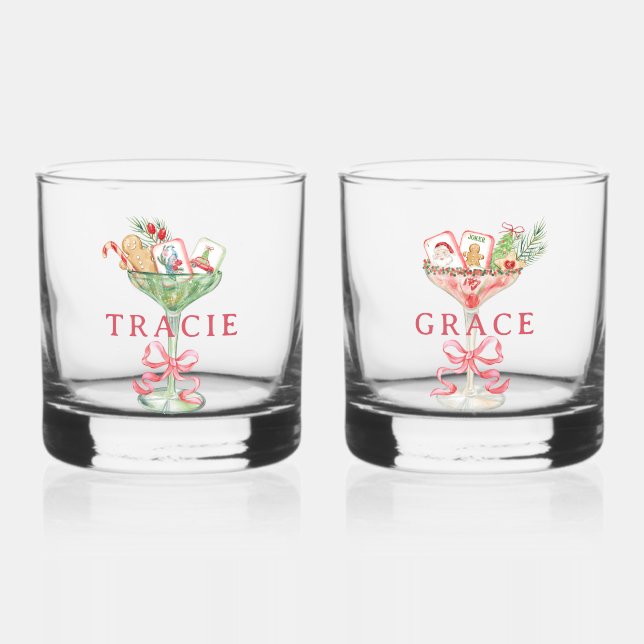 Verre À Whisky Mahjong de Noël | Monogramme (Recto)
