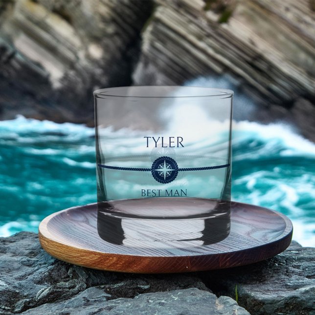 Verre À Whisky Mariage côtier nautique Best Man Groomsman (Nautical wedding best man gift - personalize for any member of your wedding party)