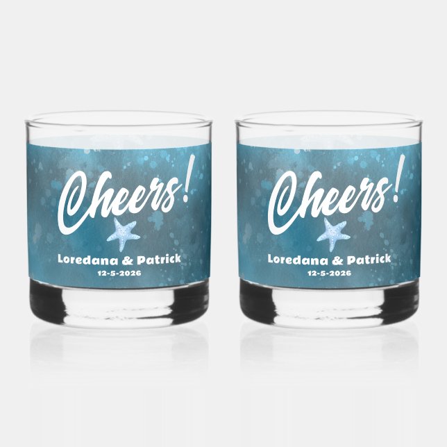 Verre À Whisky Mariage de la mer bleue profonde (Recto)