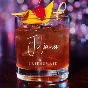 Verre À Whisky Mariage de monogramme blanc chic Bridesmaid
