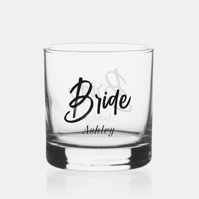 Verre À Whisky Mariage de script noir blanc (Recto)